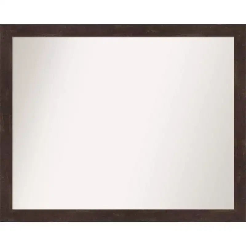 31" x 25" Non-Beveled Fresco Dark Walnut Wood Wall Mirror - Amanti Art: Modern Rectangular Design, Includes Mounting Hardware