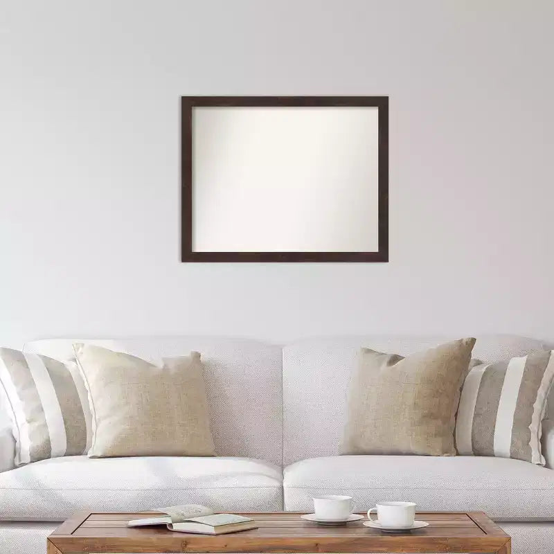 Miroir mural en bois de noyer foncé  31" x 25" non biseauté - : design rectangulaire moderne, quincaillerie de montage incluse