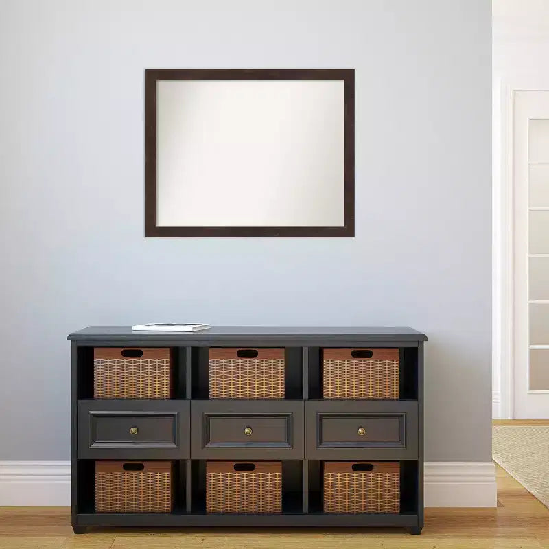 Miroir mural en bois de noyer foncé  31" x 25" non biseauté - : design rectangulaire moderne, quincaillerie de montage incluse