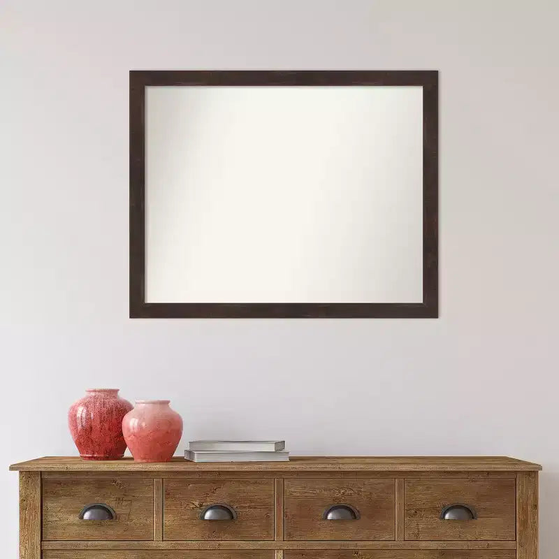 Miroir mural en bois de noyer foncé  31" x 25" non biseauté - : design rectangulaire moderne, quincaillerie de montage incluse