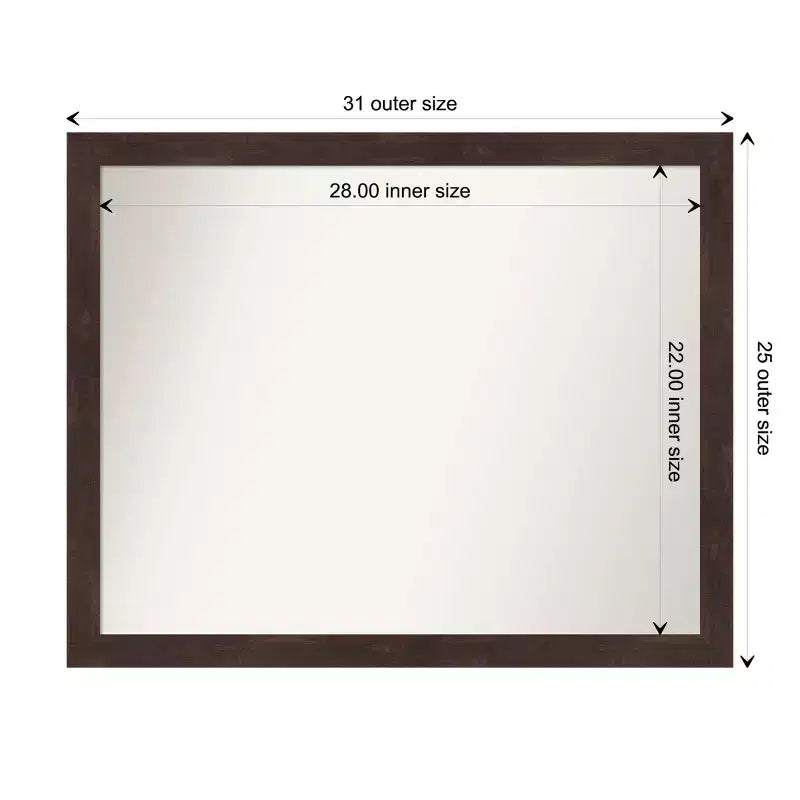 Miroir mural en bois de noyer foncé  31" x 25" non biseauté - : design rectangulaire moderne, quincaillerie de montage incluse