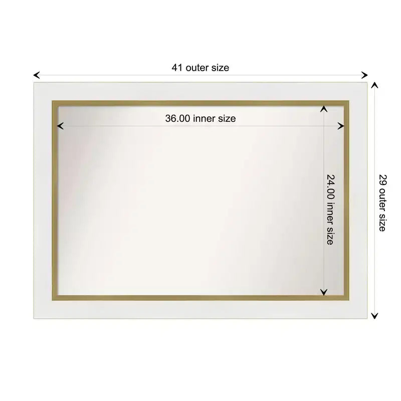 Miroir mural de salle de bain  non biseauté 41" x 29" blanc : Cadre doré, accessoire de vanité