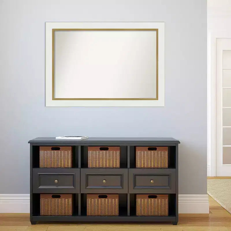 Miroir mural de salle de bain  non biseauté 41" x 29" blanc : Cadre doré, accessoire de vanité