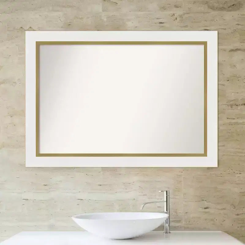 Miroir mural de salle de bain  non biseauté 41" x 29" blanc : Cadre doré, accessoire de vanité