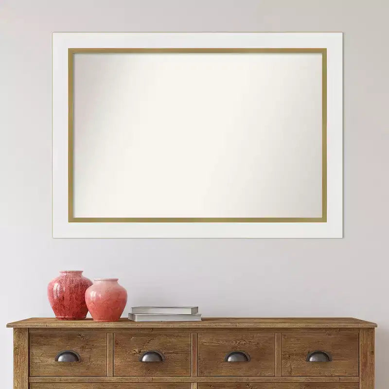 Miroir mural de salle de bain  non biseauté 41" x 29" blanc : Cadre doré, accessoire de vanité