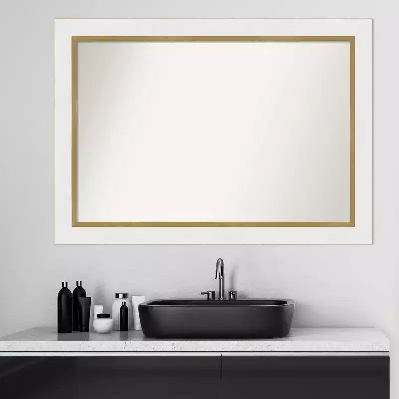 Miroir mural de salle de bain  non biseauté 41" x 29" blanc : Cadre doré, accessoire de vanité