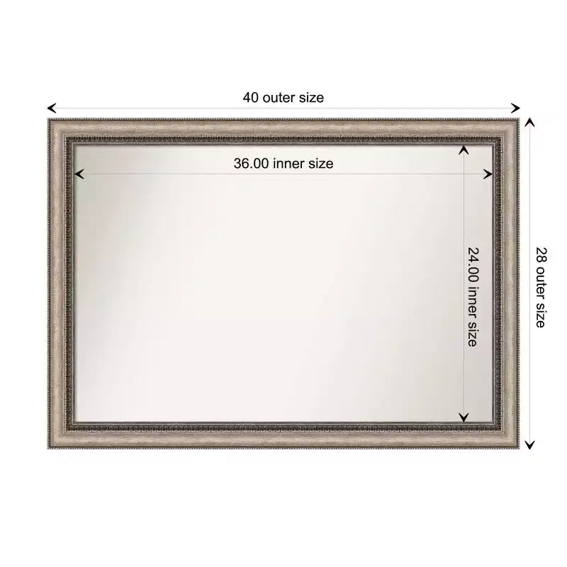 Miroir mural de salle de bain orné, non biseauté, 40" x 28", argent -: Cadre en polystyrène, montage mural