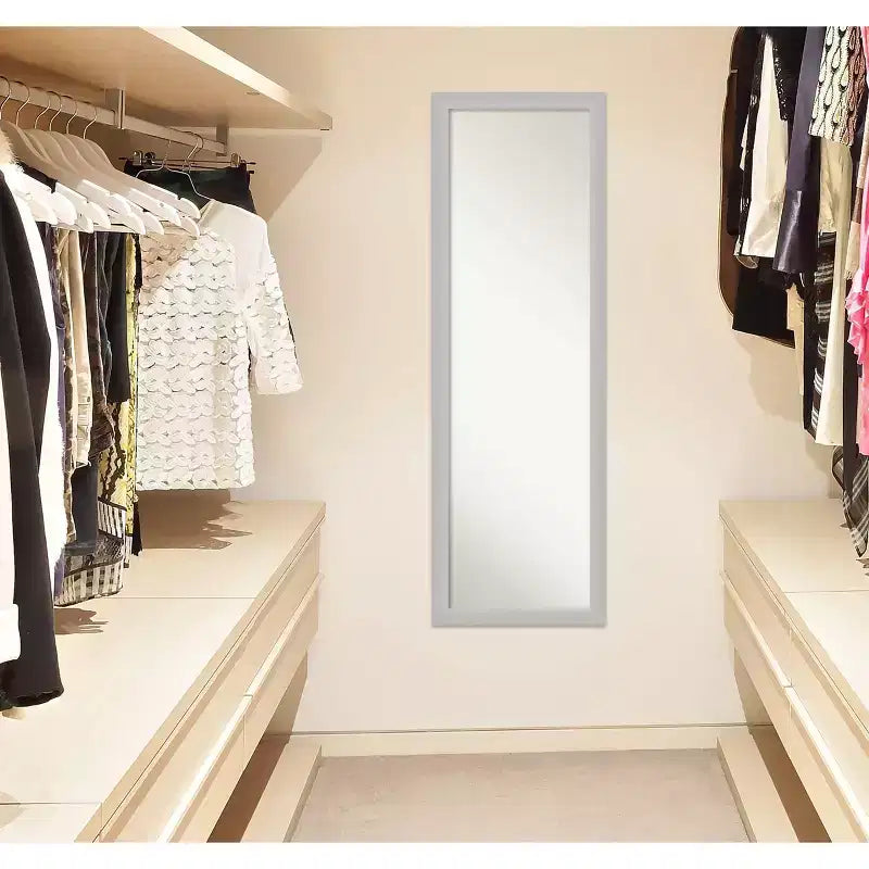 Miroir de porte 17" x 51" en bois argenté à faible lustre, sans biseau