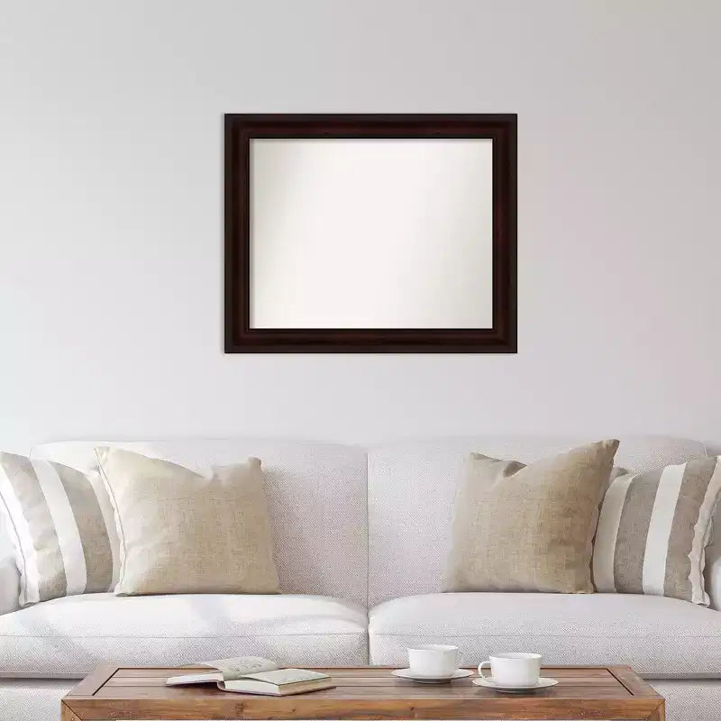 Miroir mural 33" x 27" sans biseau, marron grain de café : style moderne, cadre en polystyrène, quincaillerie de montage incluse
