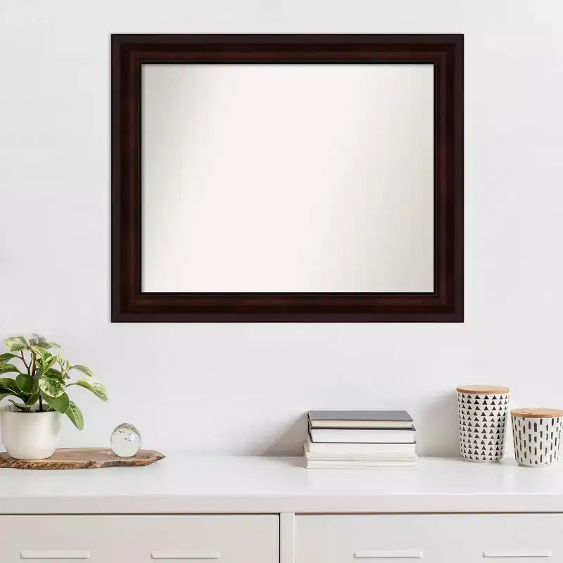 Miroir mural 33" x 27" sans biseau, marron grain de café : style moderne, cadre en polystyrène, quincaillerie de montage incluse