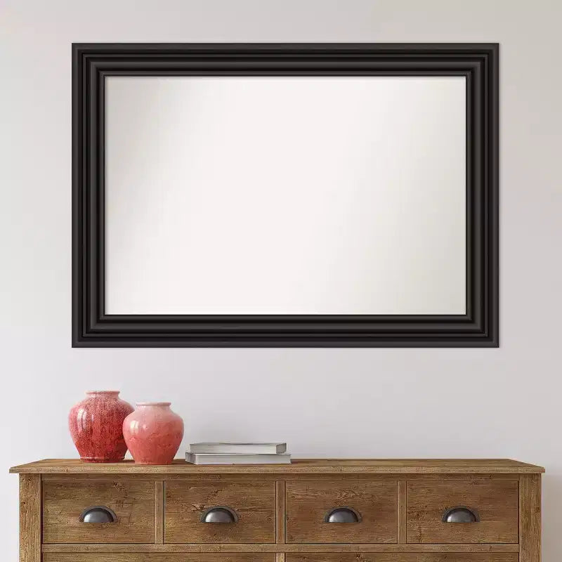 Miroir mural de salle de bain colonial 42 po x 30 po non biseauté noir : Style moderne, cadre en polystyrène, montage mural