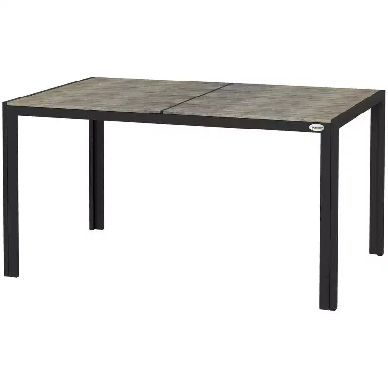 Patio Table for 6 with Aluminum Frame, Faux Wood Tabletop, Rectangular Outdoor Table for Backyard, Lawn, Balcony