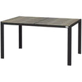 Patio Table for 6 with Aluminum Frame, Faux Wood Tabletop, Rectangular Outdoor Table for Backyard, Lawn, Balcony