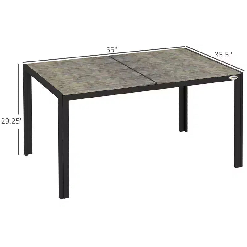 Table de patio pour 6 personnes avec cadre en aluminium, plateau en faux bois, table d'extérieur rectangulaire pour jardin, pelouse, balcon