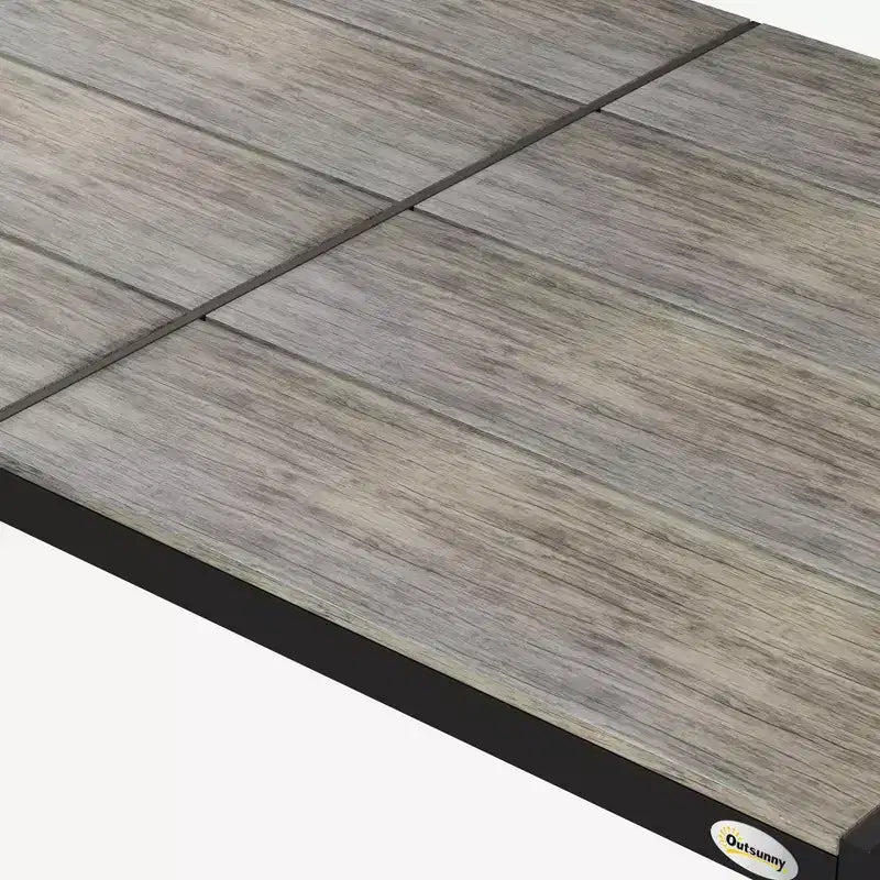 Table de patio pour 6 personnes avec cadre en aluminium, plateau en faux bois, table d'extérieur rectangulaire pour jardin, pelouse, balcon