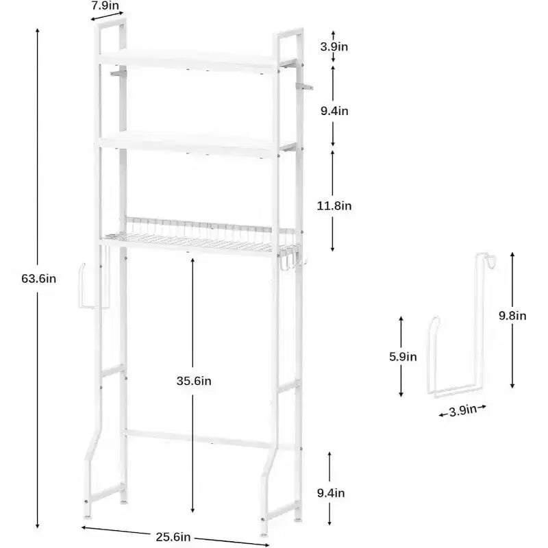 Meuble de Rangement WC 3 Étages Organisateur de Salle de Bain Blanc Bois Gain de Place Dessus WC Étagère Linge Autoportante