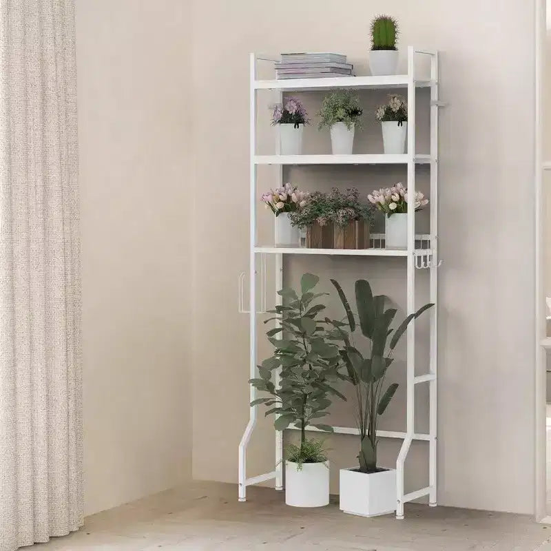 Meuble de Rangement WC 3 Étages Organisateur de Salle de Bain Blanc Bois Gain de Place Dessus WC Étagère Linge Autoportante