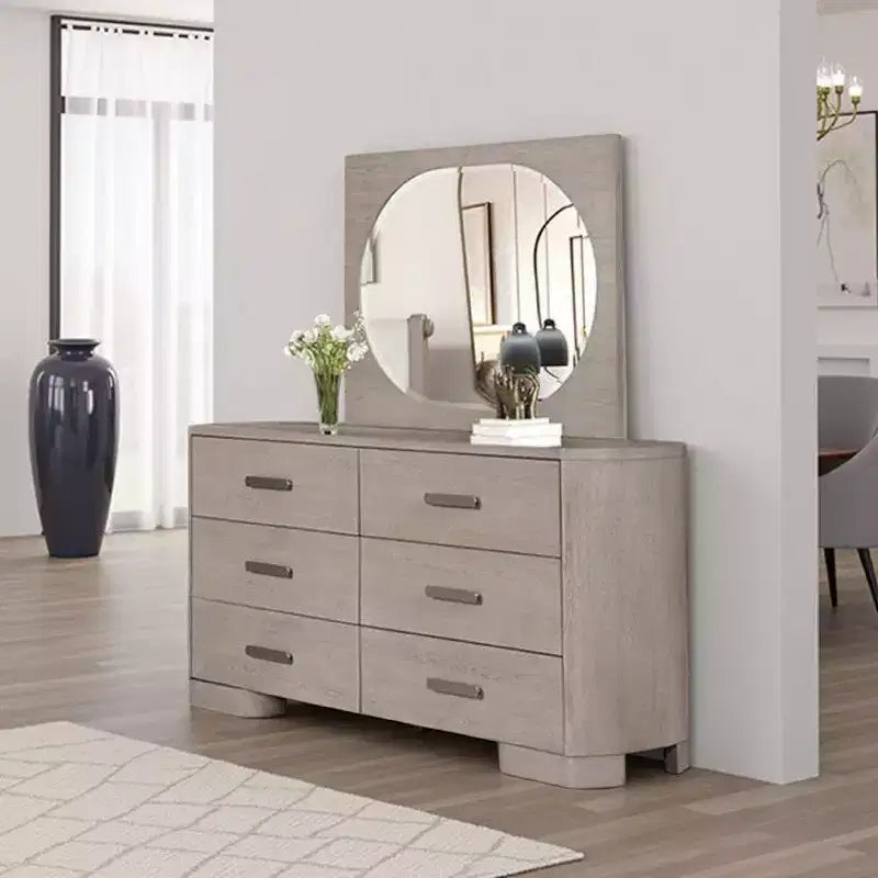 Royal Hampton Mirror, Round Beveled Edges, White Oak Solid Rubberwood 36x46