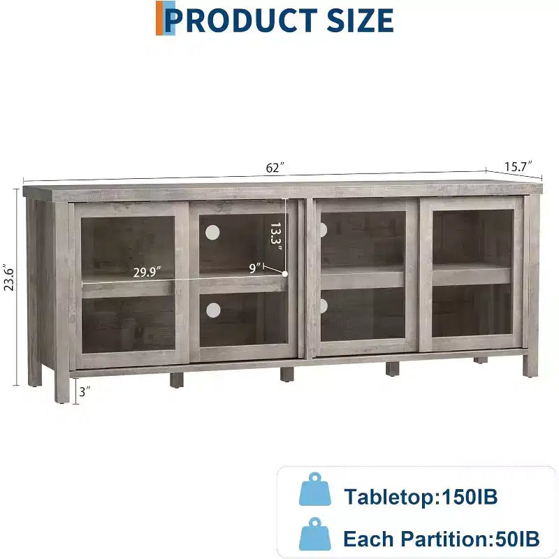 Meuble TV pour téléviseur 65 pouces, Table Console Média Moderne avec 4 Portes Coulissantes en Verre et Armoire de Rangement, Meuble TV pour Salon Chambre