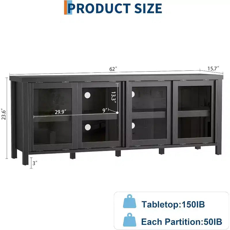 Meuble TV pour téléviseur 65 pouces, Table Console Média Moderne avec 4 Portes Coulissantes en Verre et Armoire de Rangement, Meuble TV pour Salon Chambre