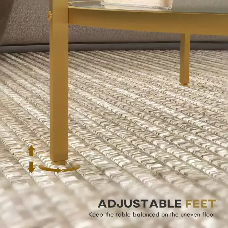Table d'appoint avec rangement, Table de bout ronde, Table basse à 2 niveaux en verre trempé avec cadre en acier pour salon
