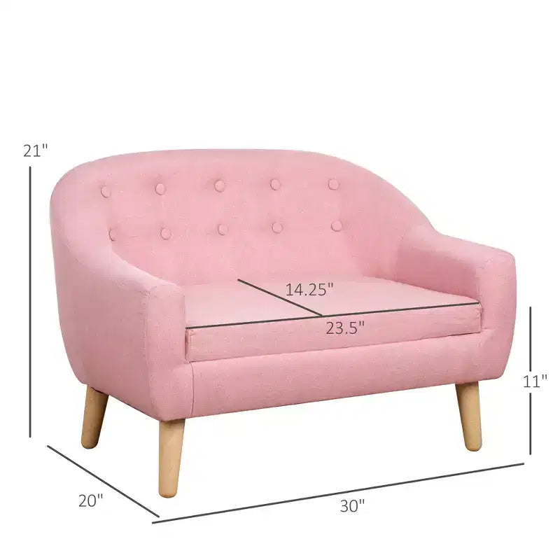Canapé 2 places pour enfants, petit canapé pour tout-petits, en tissu aspect lin et cadre en bois pour les 3-7 ans, hauteur d'assise de 28 cm