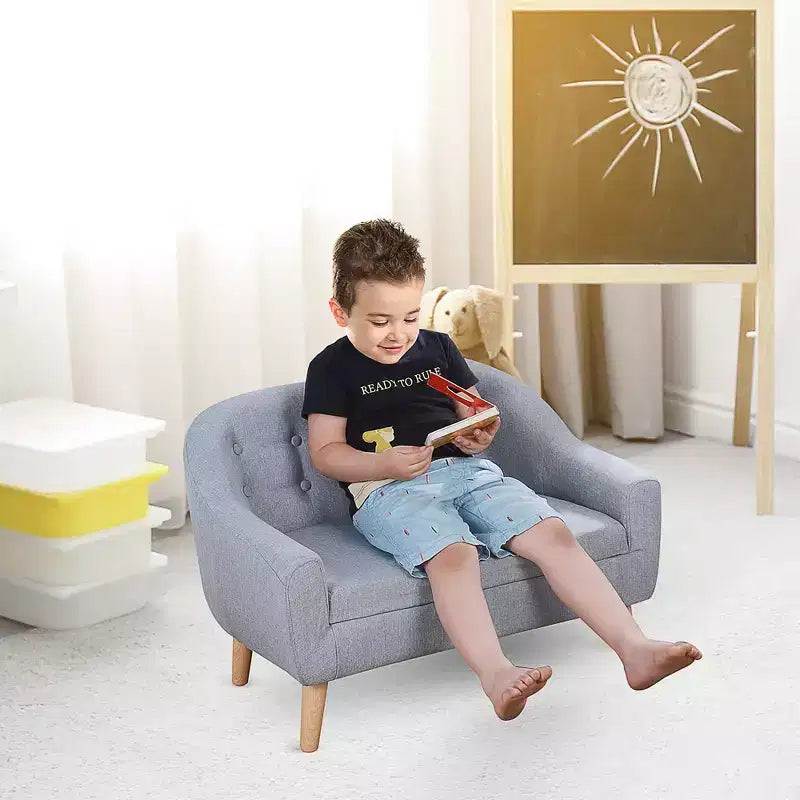 Canapé 2 places pour enfants, petit canapé pour tout-petits, en tissu aspect lin et cadre en bois pour les 3-7 ans, hauteur d'assise de 28 cm