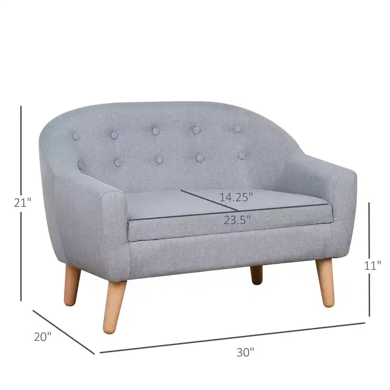 Canapé 2 places pour enfants, petit canapé pour tout-petits, en tissu aspect lin et cadre en bois pour les 3-7 ans, hauteur d'assise de 28 cm