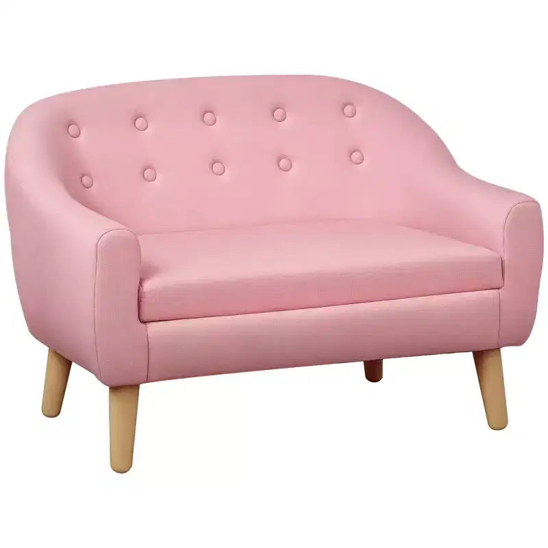 Canapé 2 places pour enfants, petit canapé pour tout-petits, en tissu aspect lin et cadre en bois pour les 3-7 ans, hauteur d'assise de 28 cm