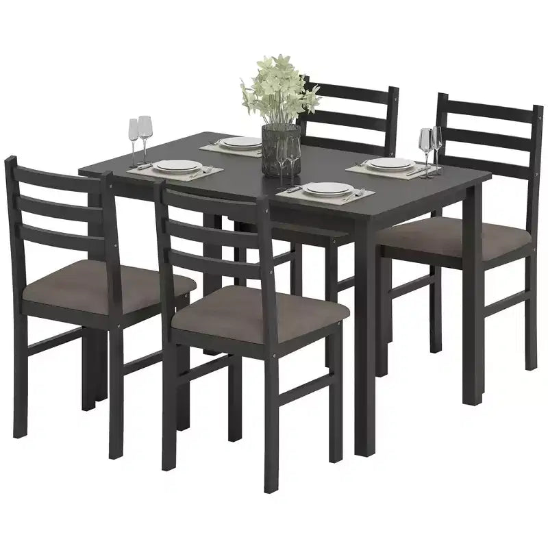 Dining Table Set for 4, 5 Piece Modern Kitchen Table and Chairs, Solid Wood Dining Room Set for Small Spaces, Breakfast Nook