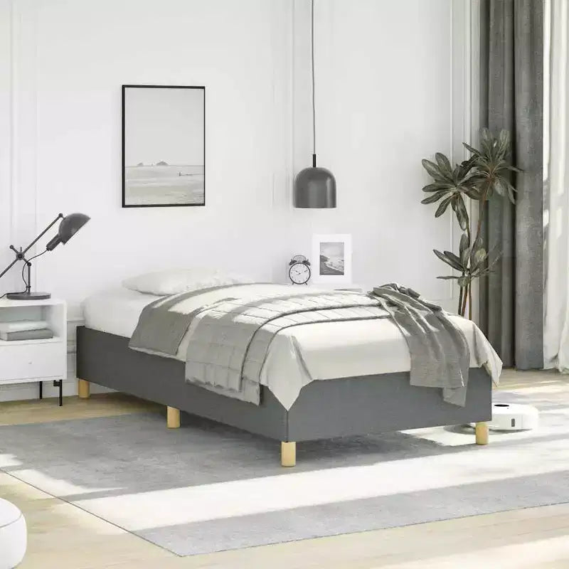 Bed Frame Dark Grey Polyester, Plywood, Engineered Wood Twin XL