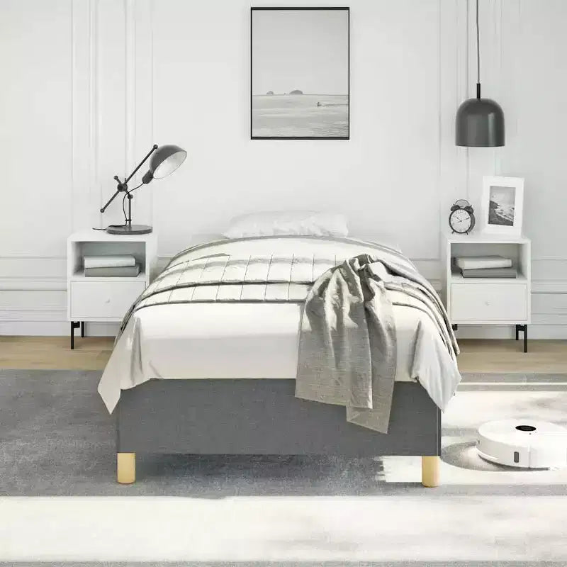 Cadre de lit Gris Foncé Polyester, Contreplaqué, Bois d'ingénierie Twin XL