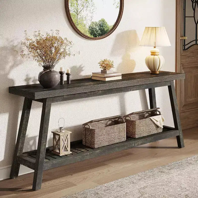 Lantine 70.86-Inch Console Table for Entryway, Farmhouse 2-Tier Entry Entrance Table, Narrow Long Sofa Table Behind Couch, Brown
