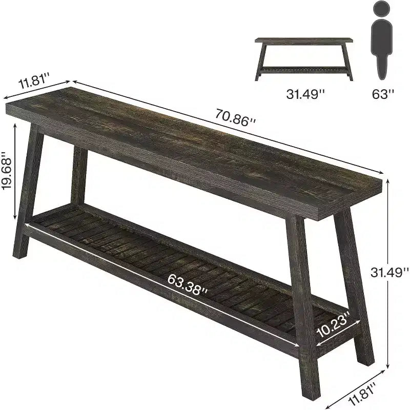 Console de 70,86 pouces pour entrée, Table d'entrée de ferme à 2 niveaux, Table de canapé étroite et longue derrière le canapé, Marron