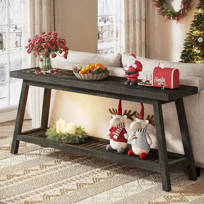 Console de 70,86 pouces pour entrée, Table d'entrée de ferme à 2 niveaux, Table de canapé étroite et longue derrière le canapé, Marron