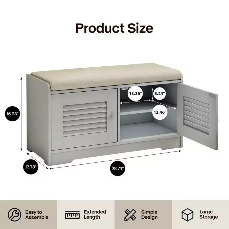 Banc de rangement pour chaussures de 73 cm avec armoire à 2 portes, banc d'entrée avec étagères réglables et coussin amovible, meuble à chaussures pour couloir (3 couleurs)