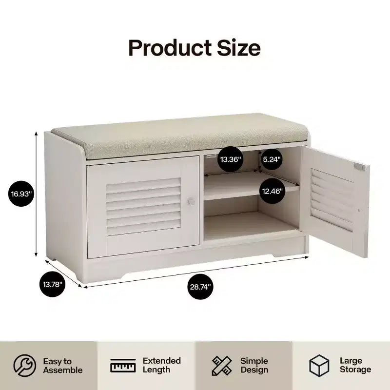 Banc de rangement pour chaussures de 73 cm avec armoire à 2 portes, banc d'entrée avec étagères réglables et coussin amovible, meuble à chaussures pour couloir (3 couleurs)