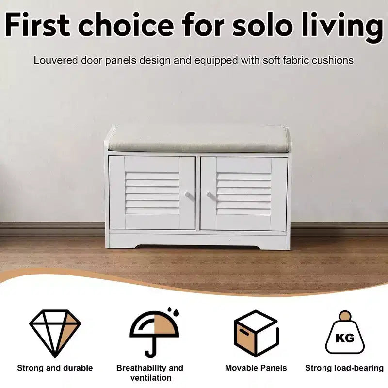 Banc de rangement pour chaussures de 73 cm avec armoire à 2 portes, banc d'entrée avec étagères réglables et coussin amovible, meuble à chaussures pour couloir (3 couleurs)