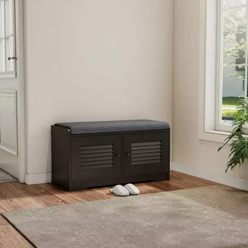 Banc de rangement pour chaussures de 73 cm avec armoire à 2 portes, banc d'entrée avec étagères réglables et coussin amovible, meuble à chaussures pour couloir (3 couleurs)
