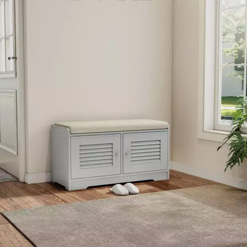 Banc de rangement pour chaussures de 73 cm avec armoire à 2 portes, banc d'entrée avec étagères réglables et coussin amovible, meuble à chaussures pour couloir (3 couleurs)
