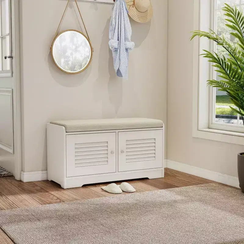 TUYOHW 28.74'' Shoe Storage Bench with 2 Door Cabinet,Entryway Bench with Adjustable Shelves & Removable Cushion,Shoe Rack for Hallway(3 colors)