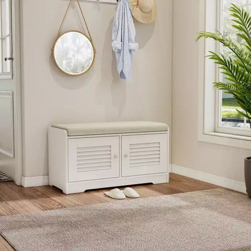 TUYOHW 28.74'' Shoe Storage Bench with 2 Door Cabinet,Entryway Bench with Adjustable Shelves & Removable Cushion,Shoe Rack for Hallway(3 colors)