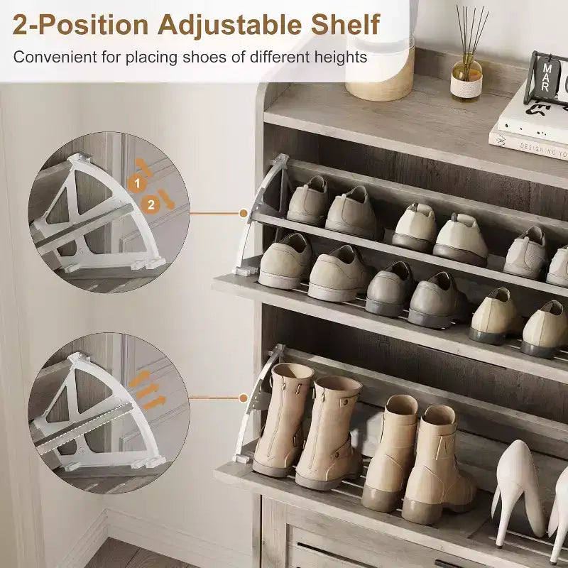 Meuble à chaussures pour entrée, Meuble de rangement fin pour chaussures avec 3 tiroirs basculants, Meuble de rangement à chaussures étroit et dissimulé, autoportant avec crochets