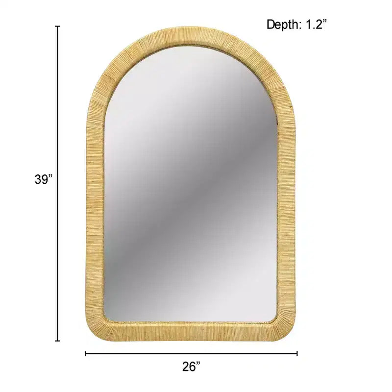 Miroir mural décoratif en rotin naturel pour chambre à coucher, café, grand miroir de courtoisie rond/arqué pour l'intérieur