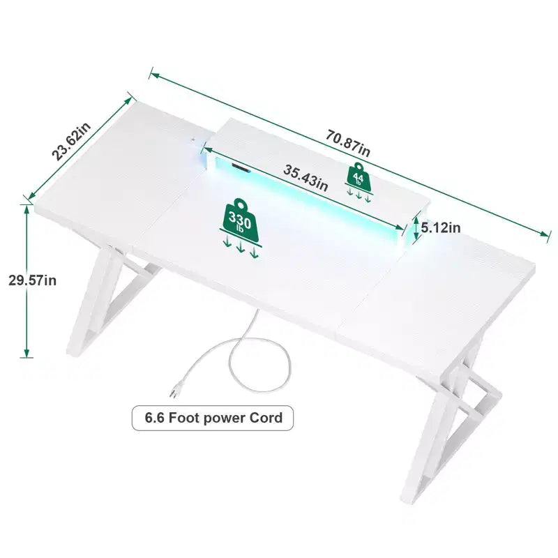 Bureau de Gamer ,Bureau Informatique avec Support Moniteur,Structure en X,Station de Recharge USB,Bande Lumineuse LED,Plateau Épais,Bureau d'Écriture pour le Bureau