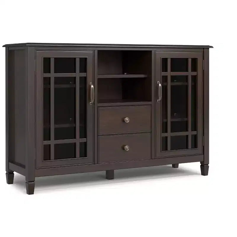Hampshire 53 inch Wide Solid Wood Traditional Tall TV Stand in Dark Chestnut Brown For TVs up to 60 inches