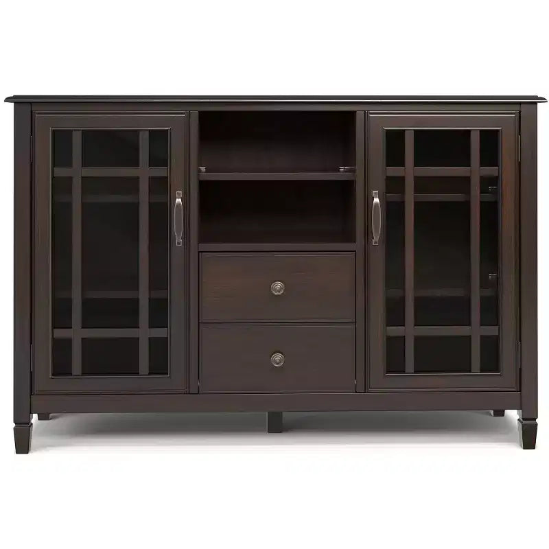Meuble TV haut traditionnel en bois massif de 134,6 cm de large Hampshire, marron châtaigne foncé, pour téléviseurs jusqu'à 60 pouces