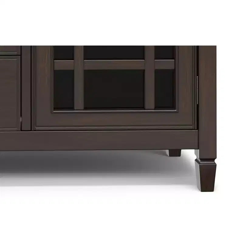 Meuble TV haut traditionnel en bois massif de 134,6 cm de large Hampshire, marron châtaigne foncé, pour téléviseurs jusqu'à 60 pouces