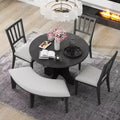 GDFStudio Agnes 5 Piece Rustic Round Dining Set with Upholstered Chairs and Curved Bench