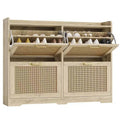 Farmhouse Rattan Shoe Storage Cabinet with Flip Drawers, Slim Wooden Shoe Organizer, Space Saving Entryway Cabinet